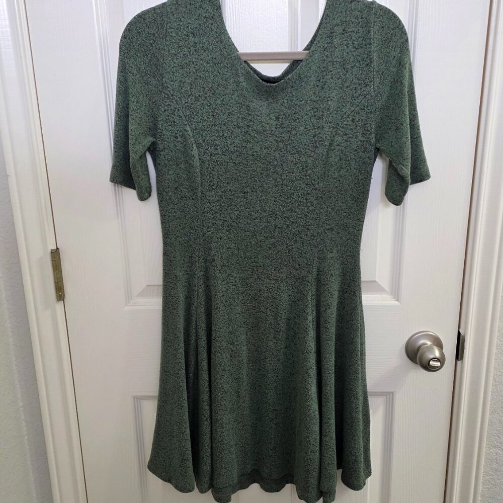 Pre-Loved Popular Basics Olive Green Knit Fit-and-Flare Dress – Round Neckline &